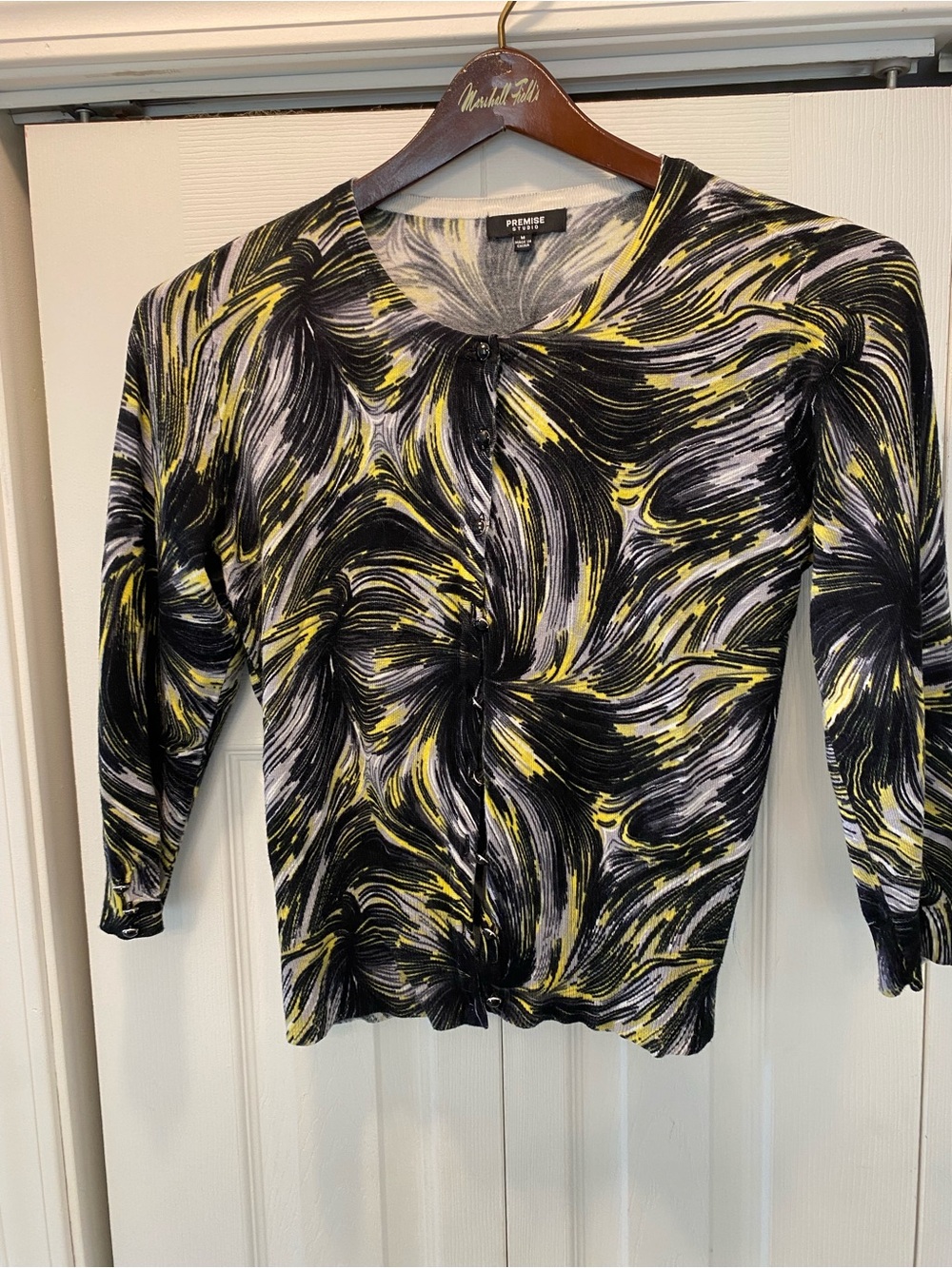 Premise studio Black, Gray & Yellow Swirl Button Cardigan